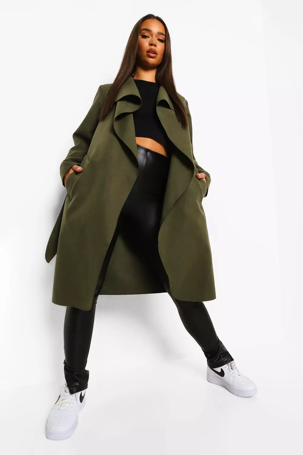 Boohoo belted hotsell shawl collar coat