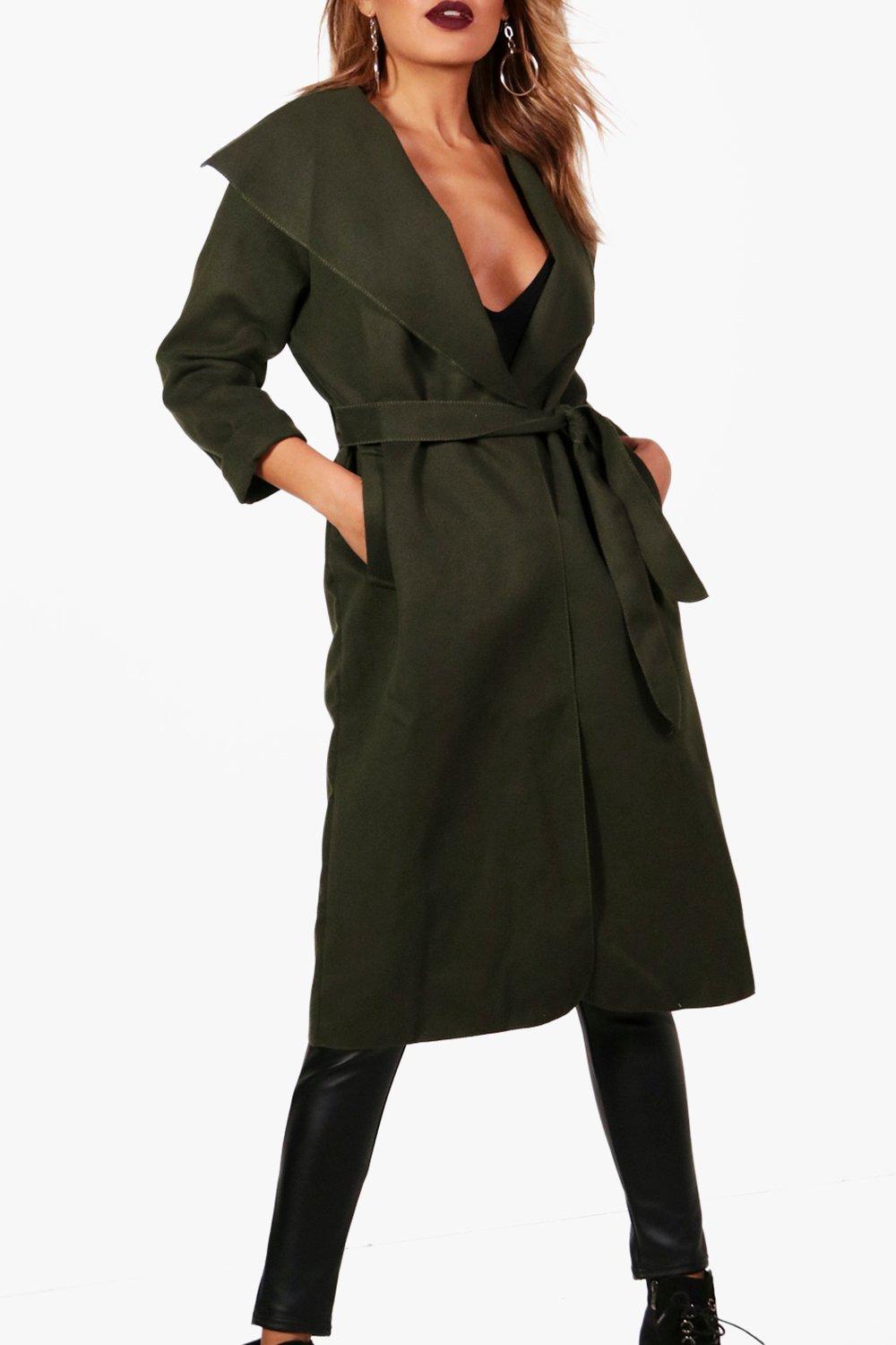 Belted shawl shop collar coat boohoo