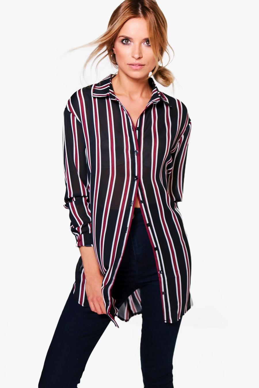 Black Sophie Striped Oversized Shirt image number 1