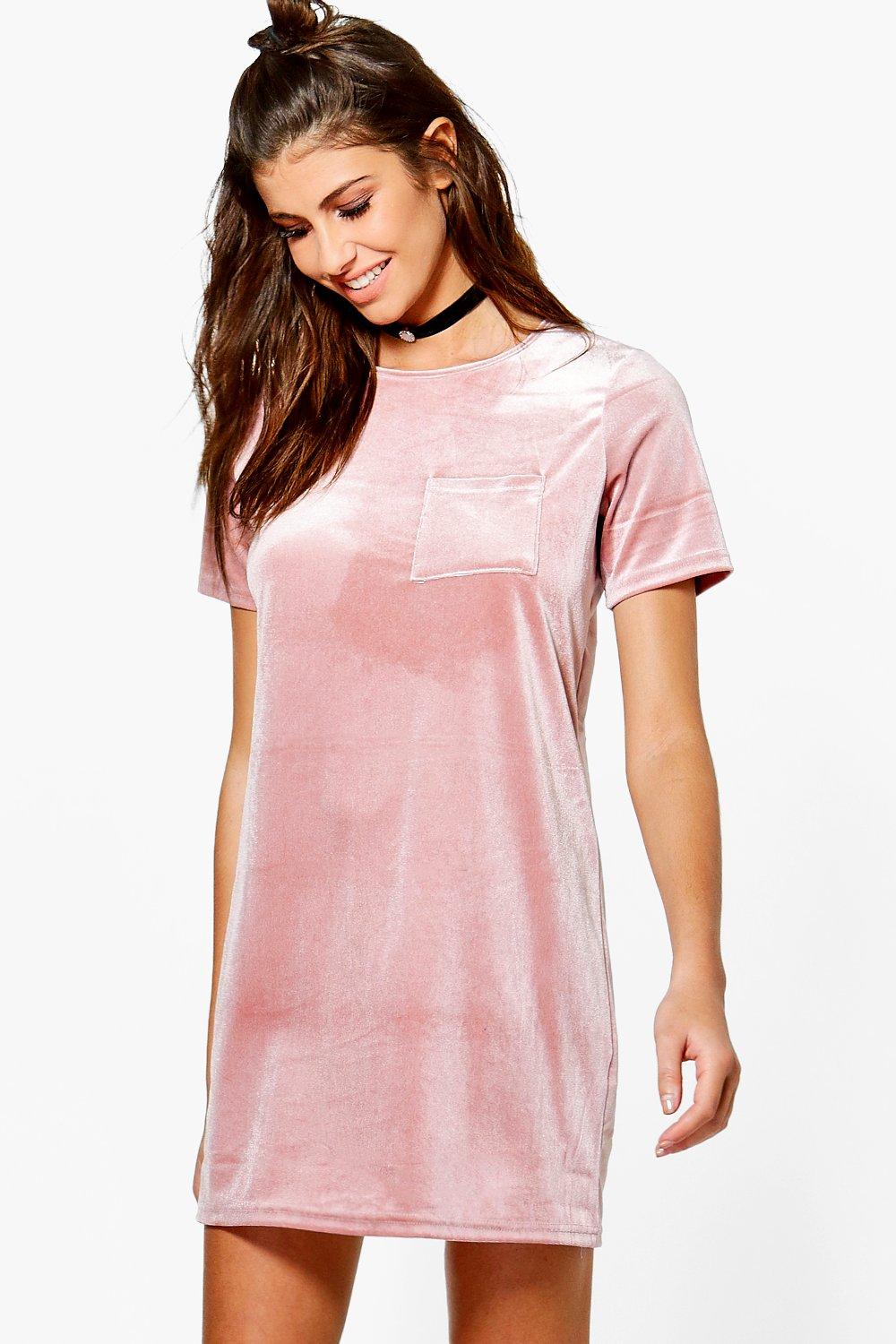 pink velvet t shirt dress