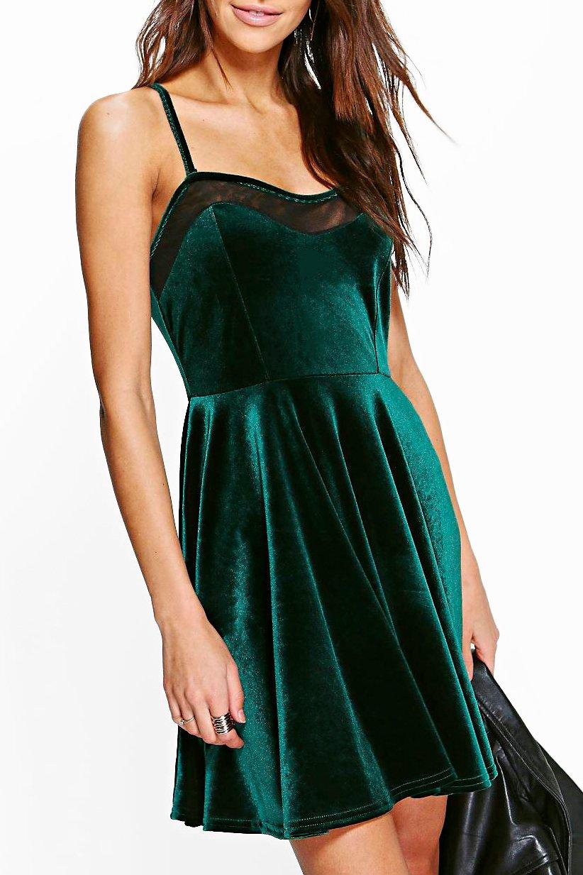 green velvet skater dress