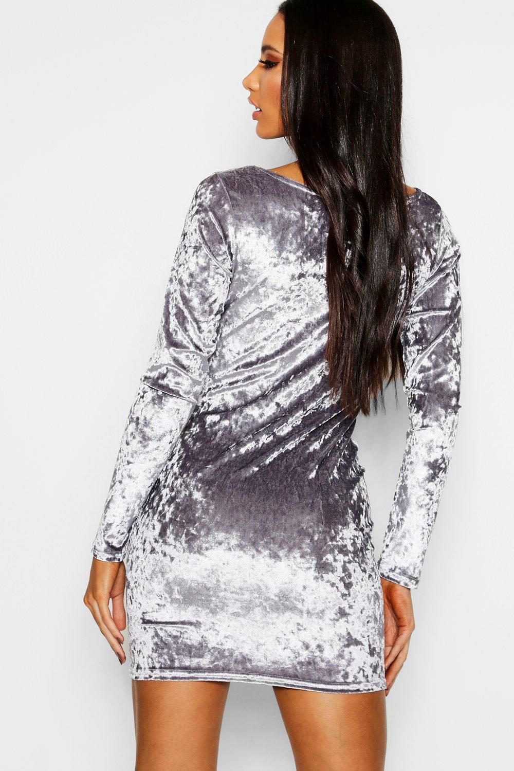 crushed velvet long sleeve dress