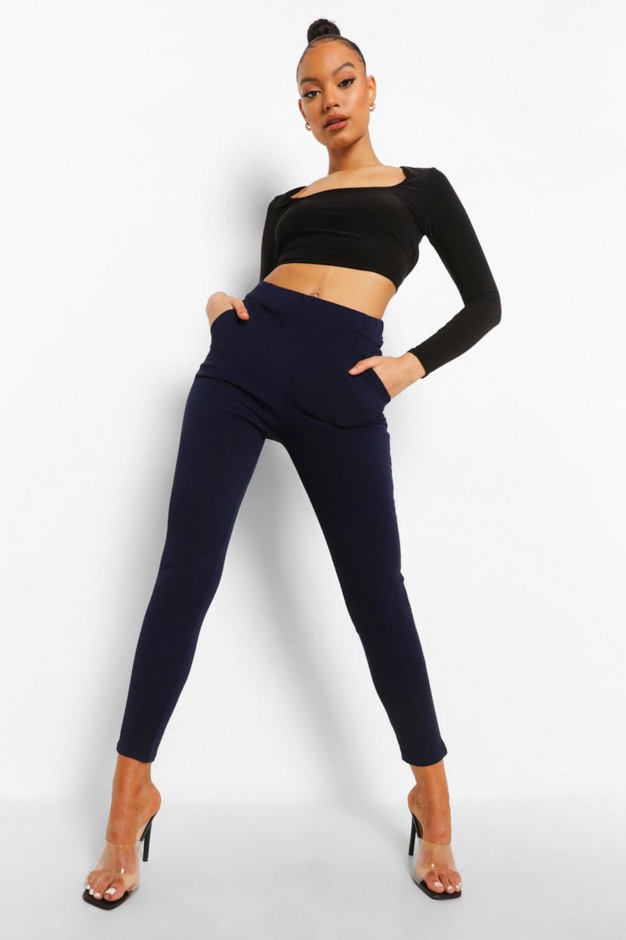 Navy Basics High Waisted Crepe Skinny Trousers image number 1