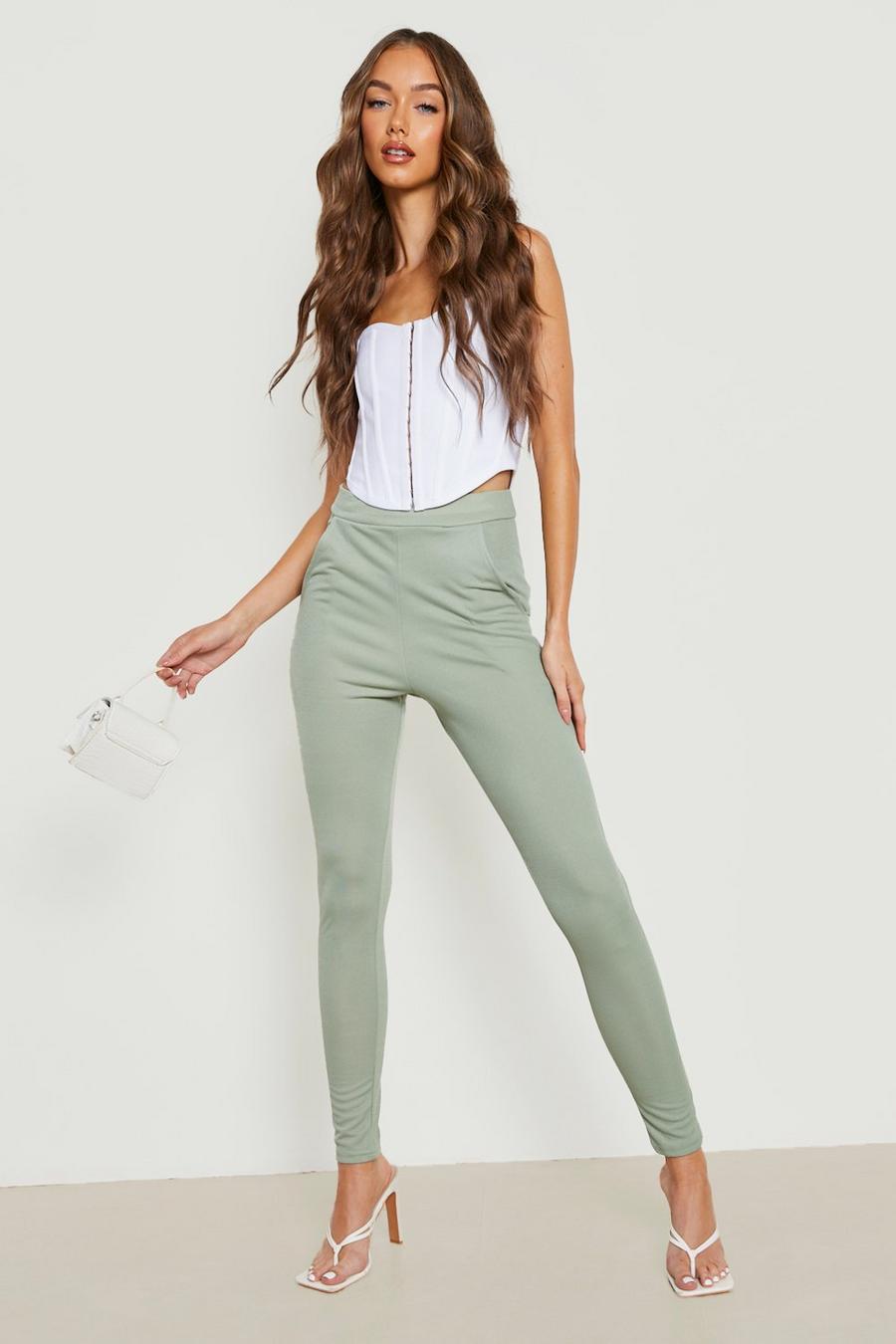 Sage grün Basic Crepe Stretch Skinny Trousers image number 1