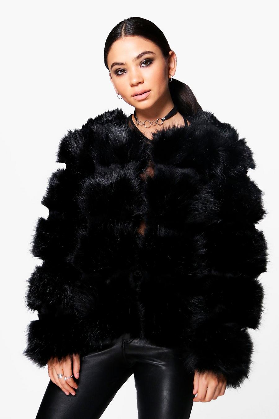 Black Faux Fur Panelled Coat image number 1