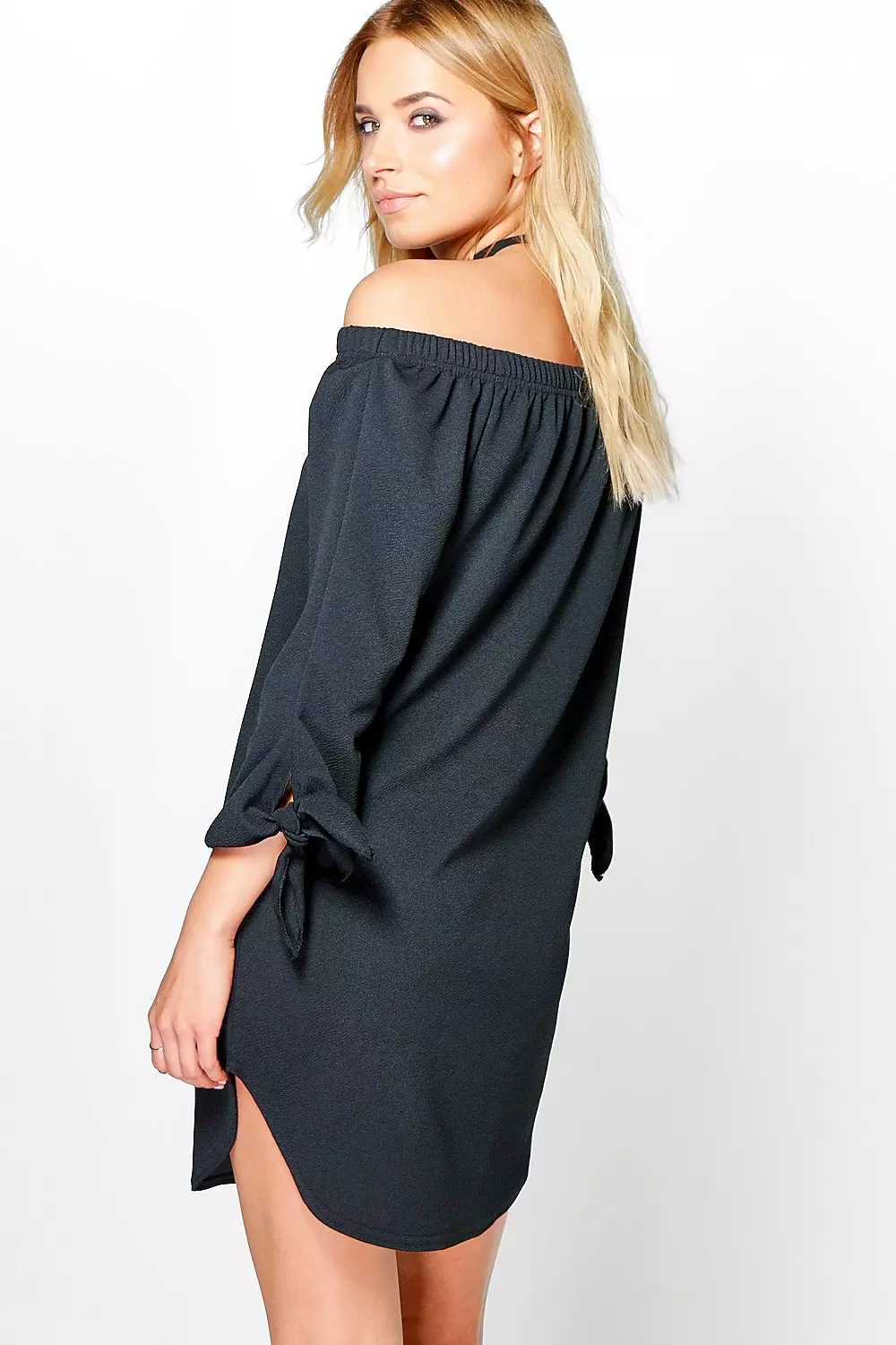 Off the shoulder tie sleeve dress hotsell