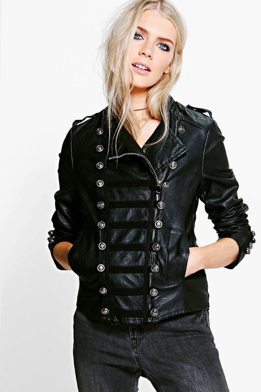 Hollie Military Button Detail Faux Leather Jacket image number 1
