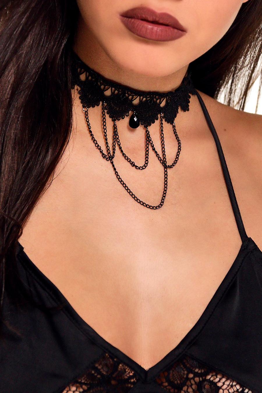 Black Halloween Crochet And Chain Gothic Choker image number 1