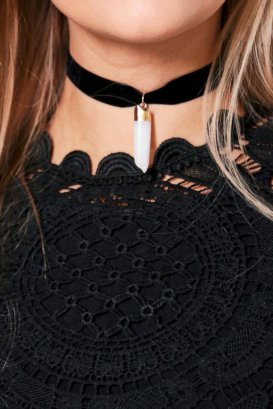 Black Eliza Crystal Pendant Velvet Choker image number 1