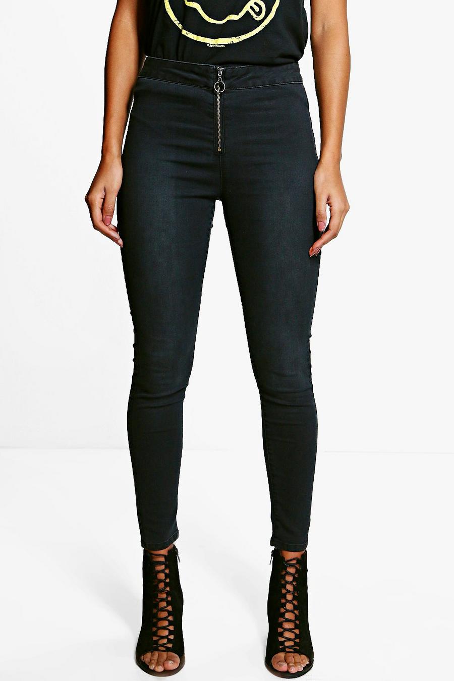 Black Eloise Zip Front Skinny Jeans image number 1
