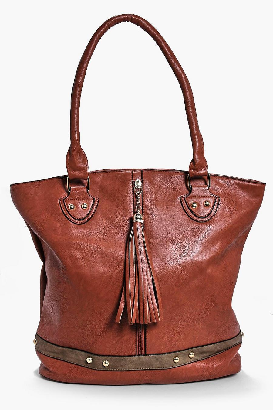 Brown brun Edie Tassel Detail Contrast Trim Shopper image number 1