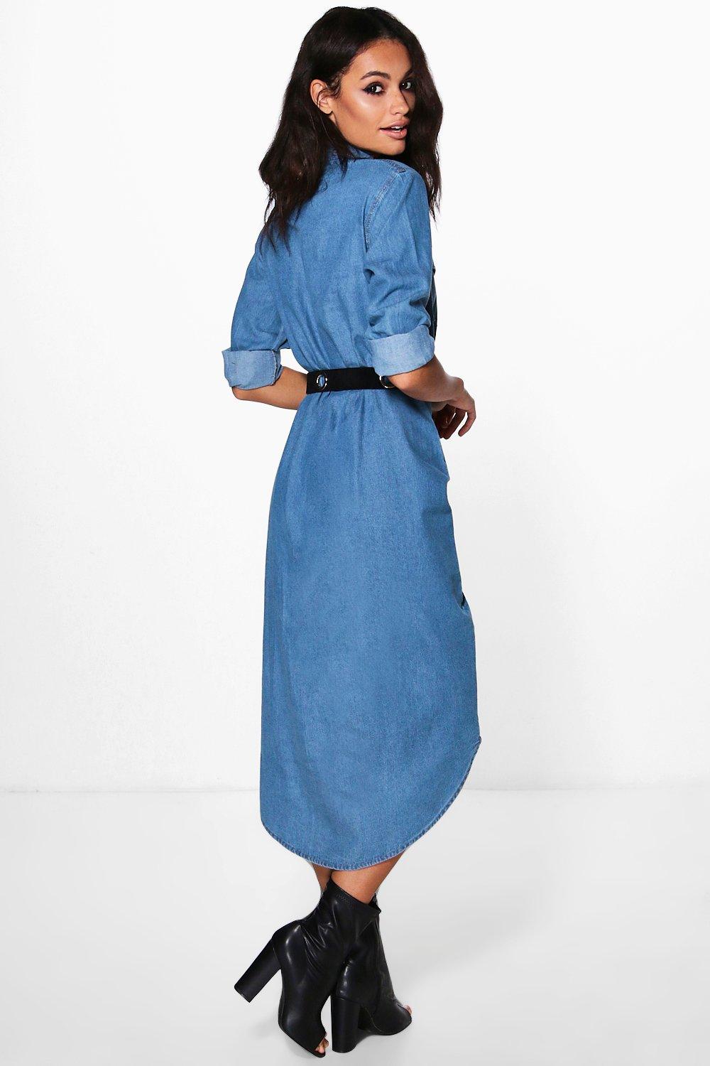 robe chemise en jean longue