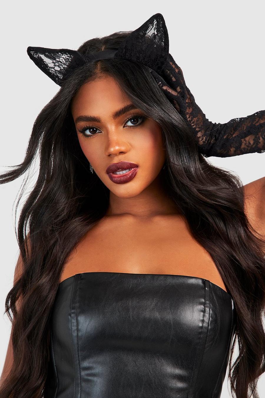 Black Halloween Lace Cat Ears image number 1