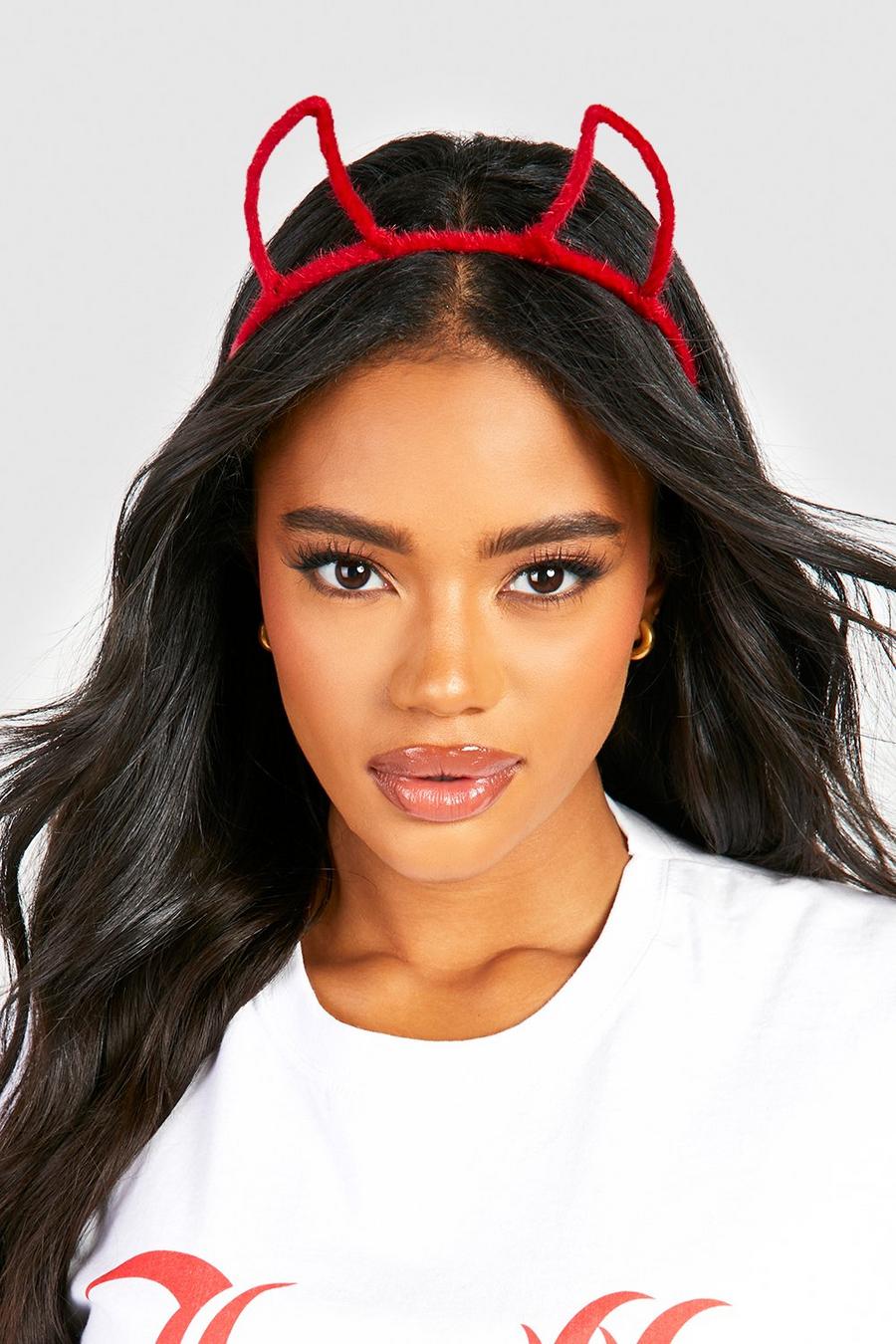 Red Halloween Devil Horn Headband image number 1