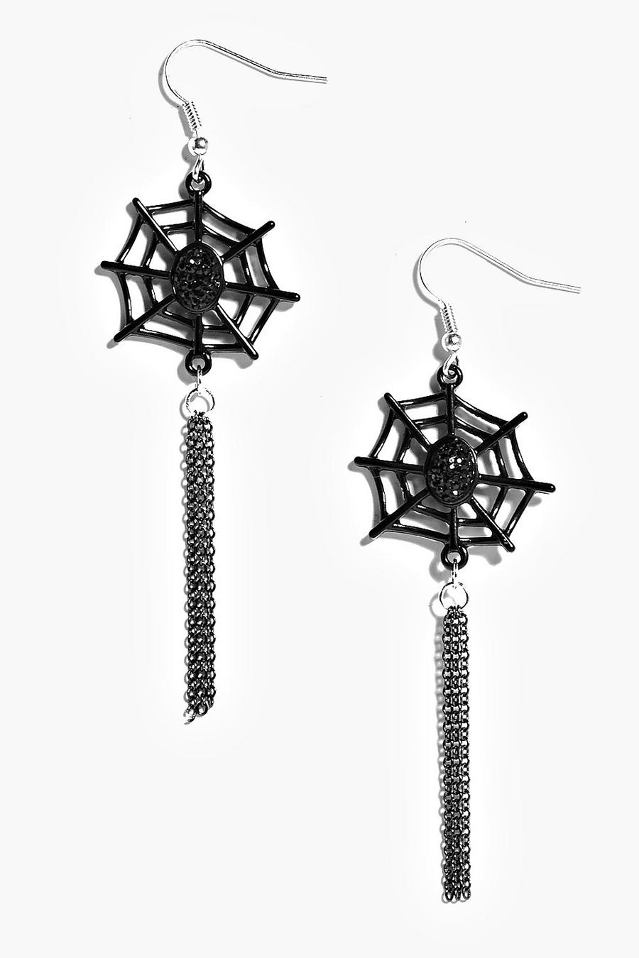 Black negro Halloween Cobweb Tassel Earrings image number 1