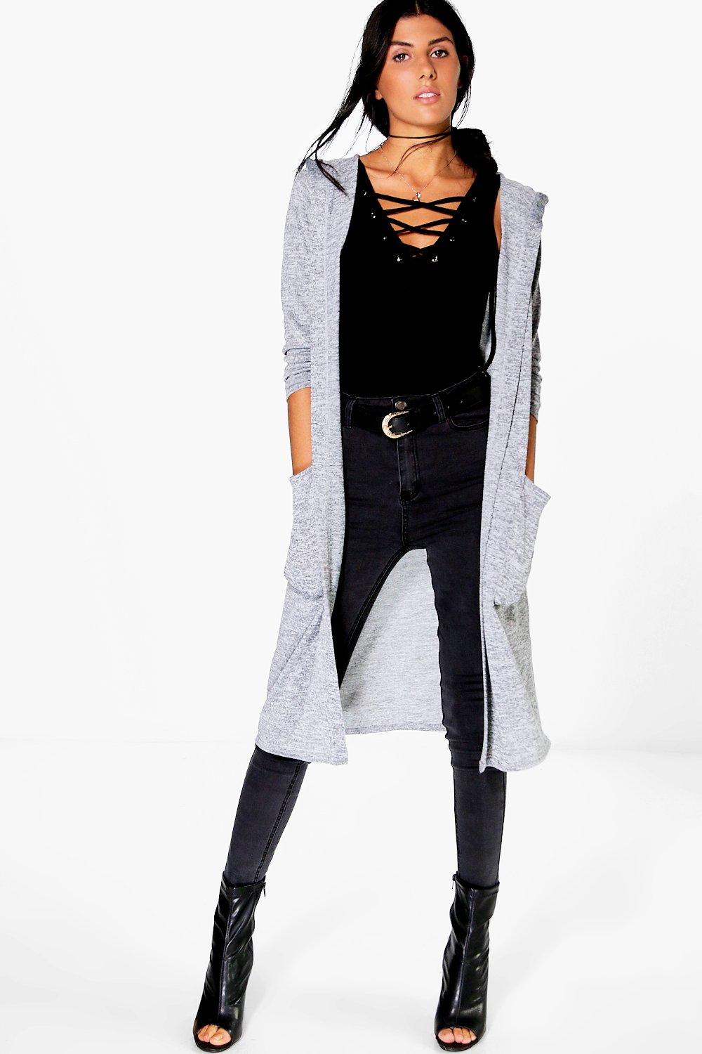 long grey hooded cardigan