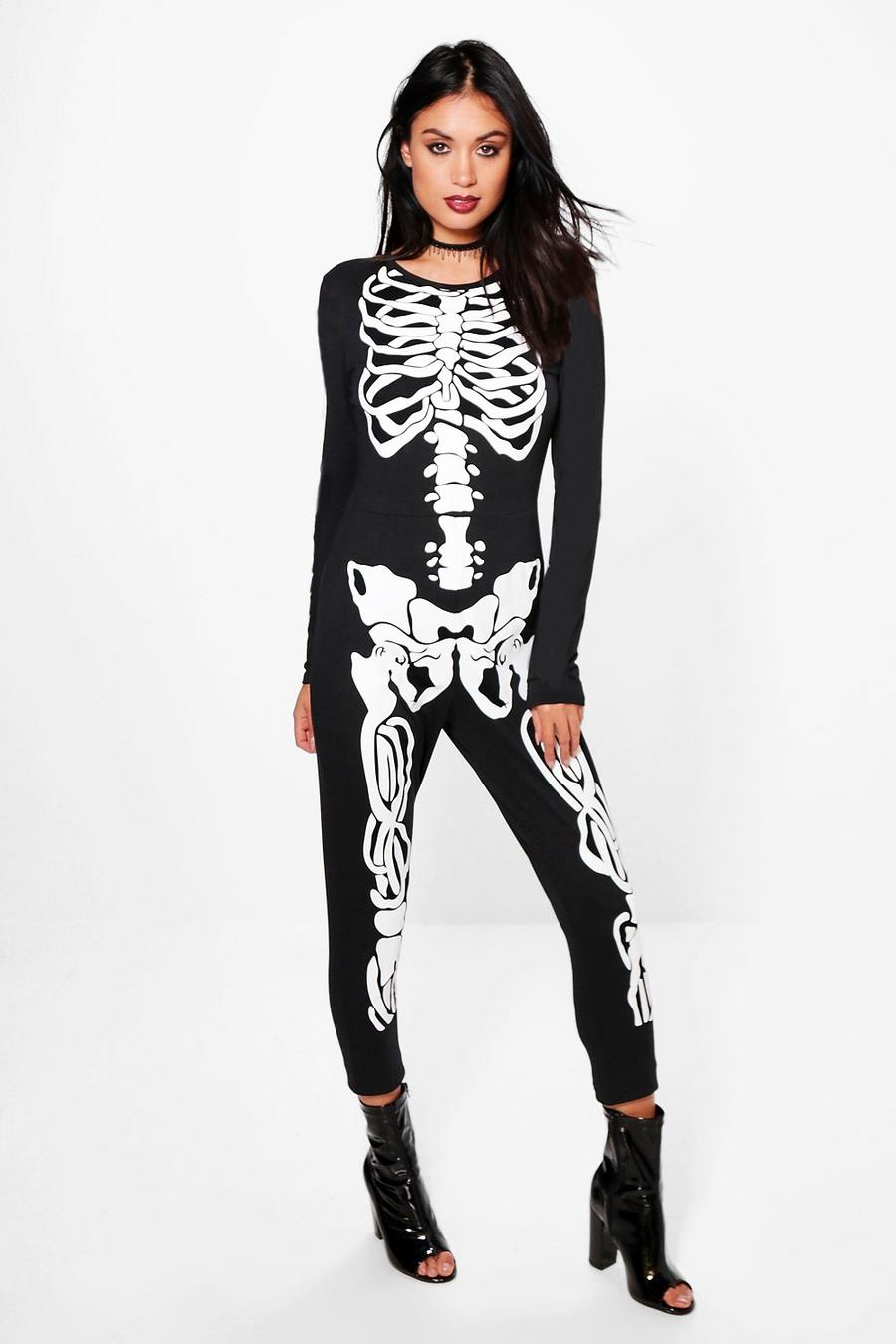 Combinaison Halloween imprimé squelette, Noir image number 1