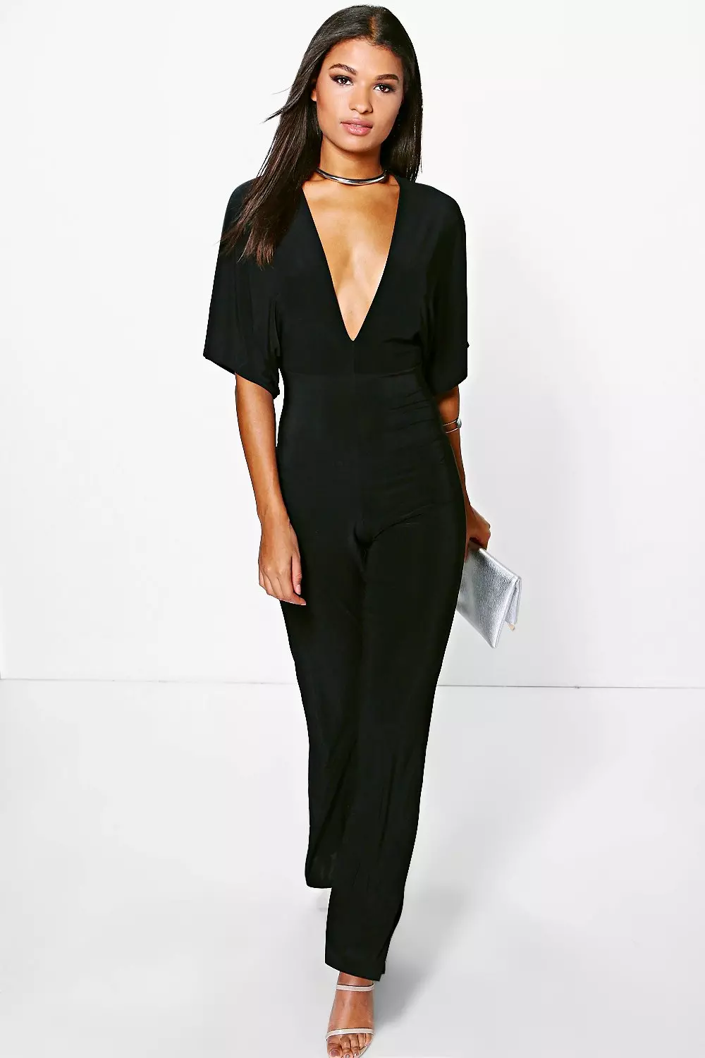 Black plunge sale jumpsuit