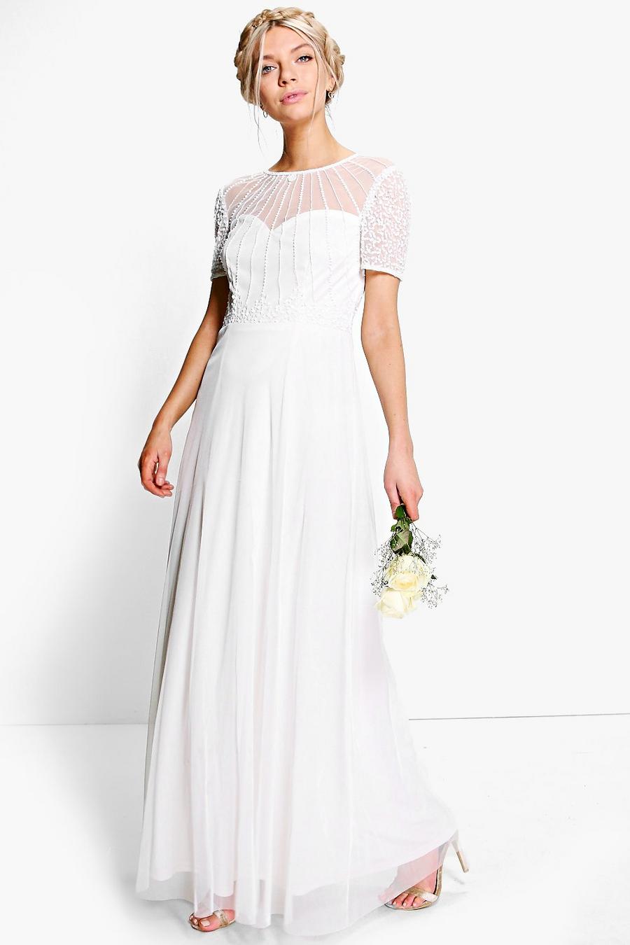 White Boutique Beaded Maxi Bridesmaid Dress image number 1