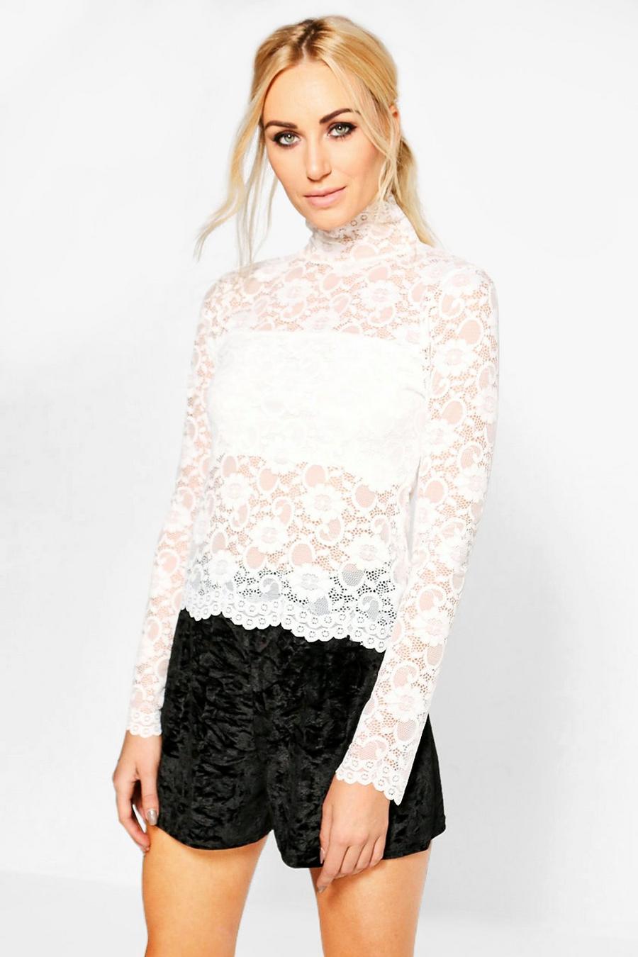 Ivory vit Lola All Over Lace High Neck Top image number 1