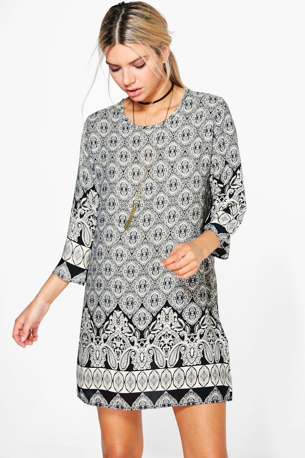 border print shift dress