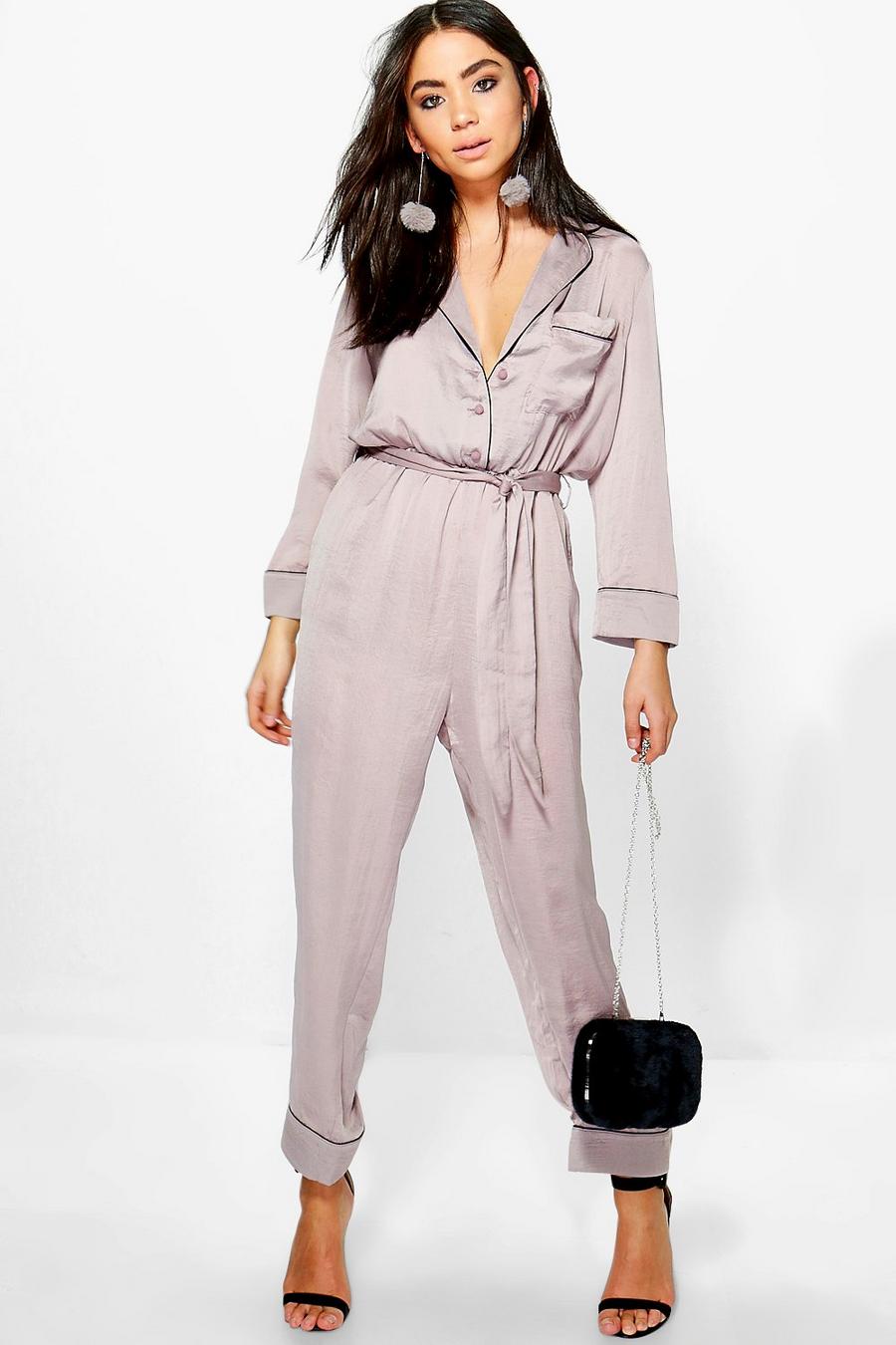Mauve purple Jen Contrast Piping Pajama Style Jumpsuit image number 1