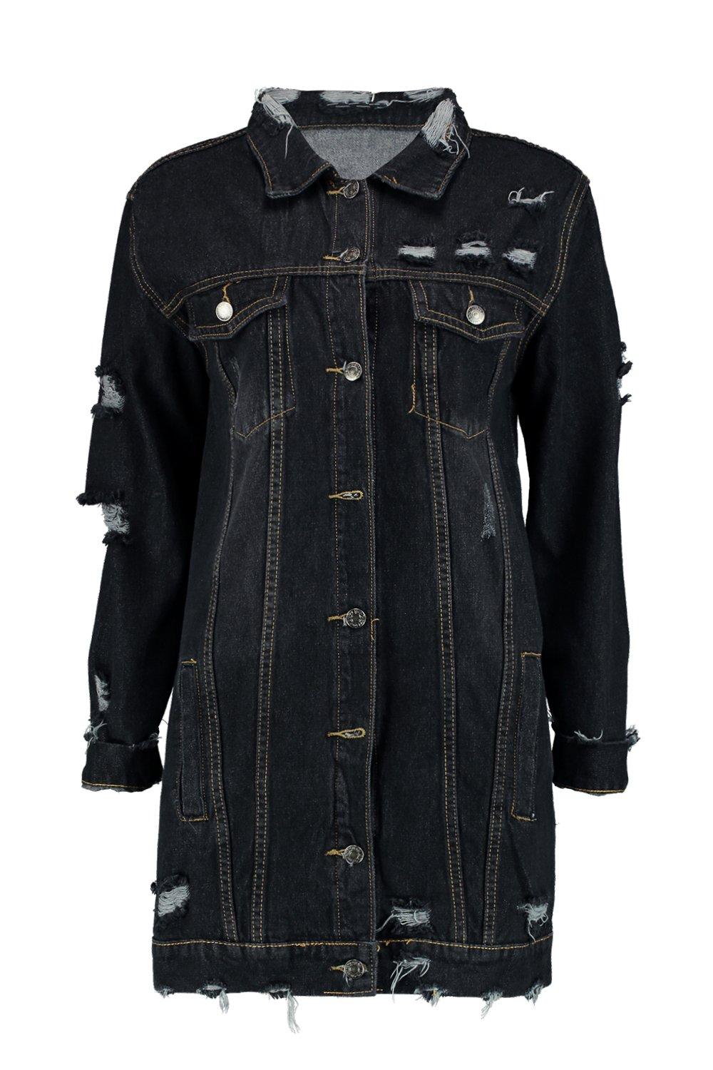 Longline distressed denim jacket black hotsell