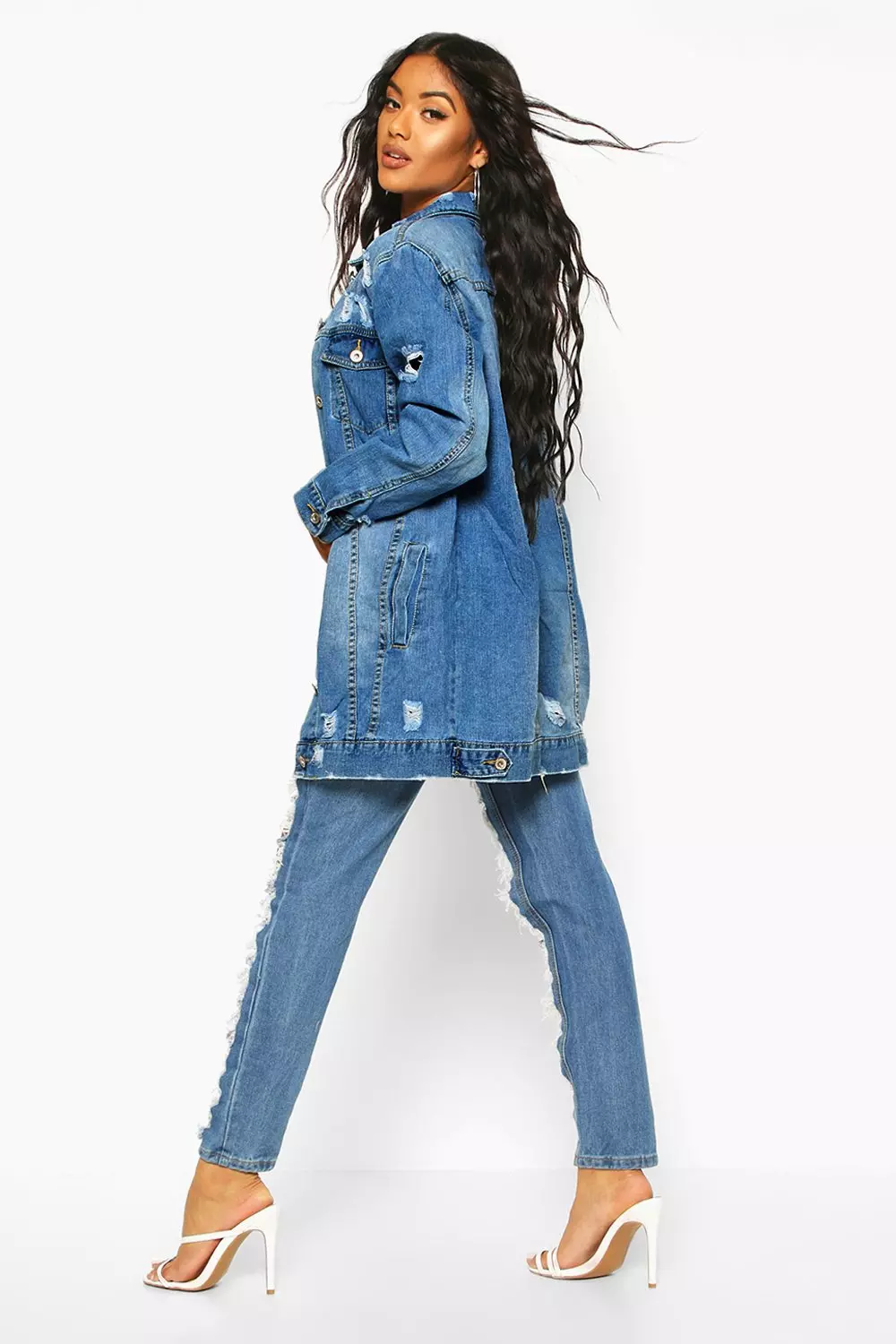 Longline Distressed Denim Jacket