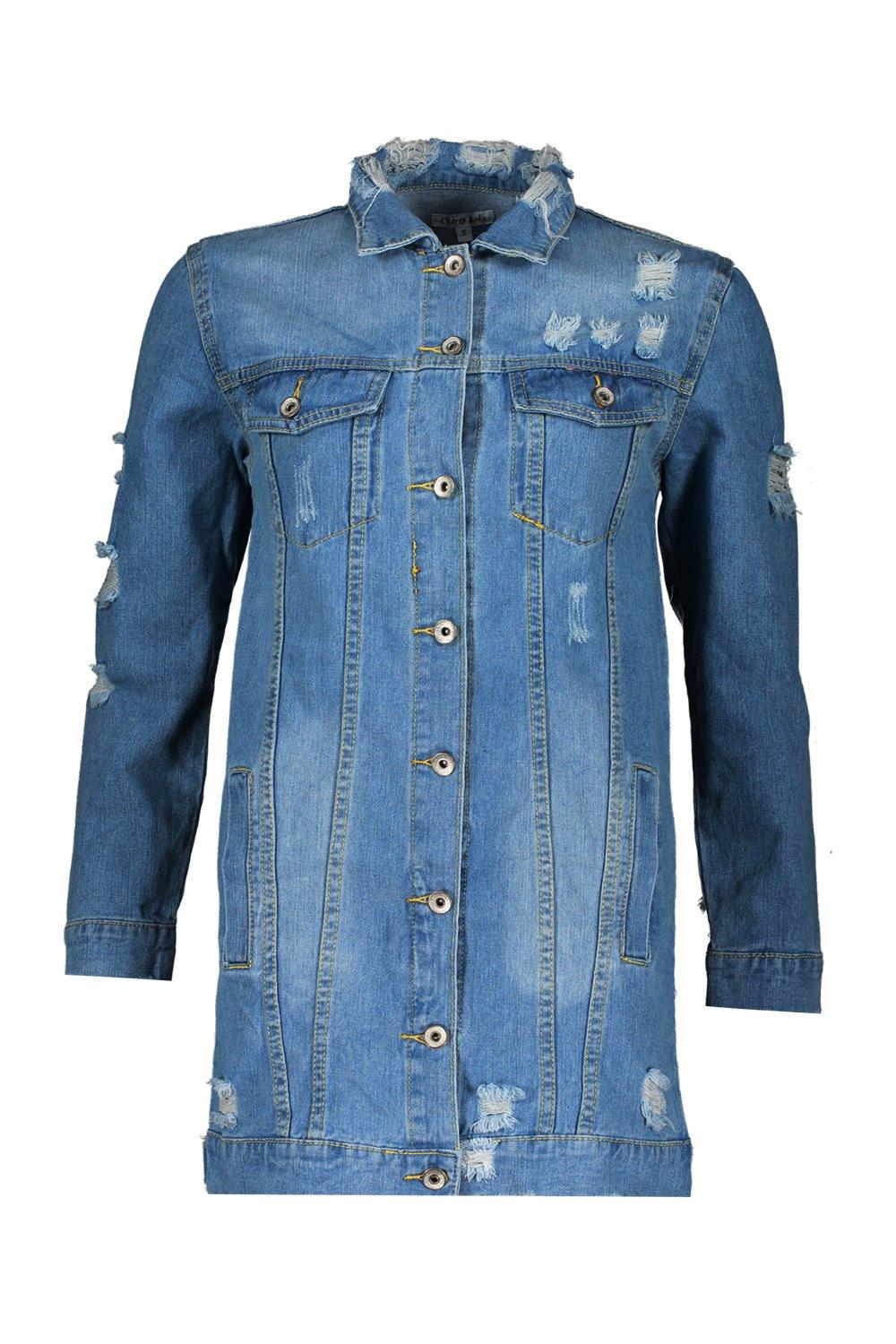 longline denim jacket with fur