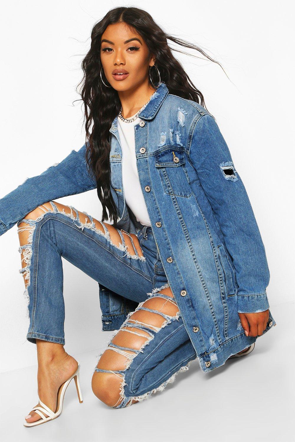 Boohoo ripped shop denim jacket