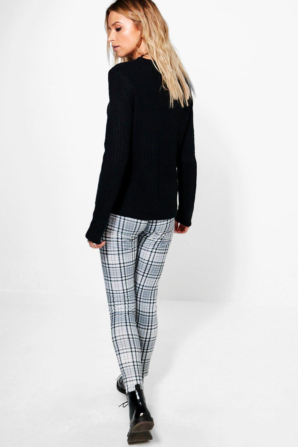 Zahra Monochrome Check Print Leggings Boohoo