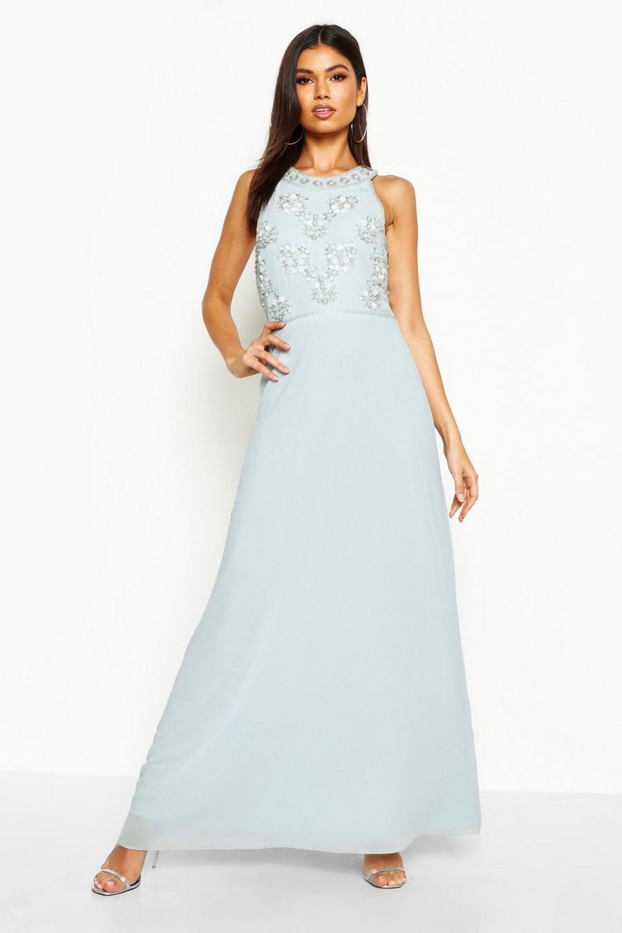 Pale blue Floral Embellished Maxi Bridesmaid Dress