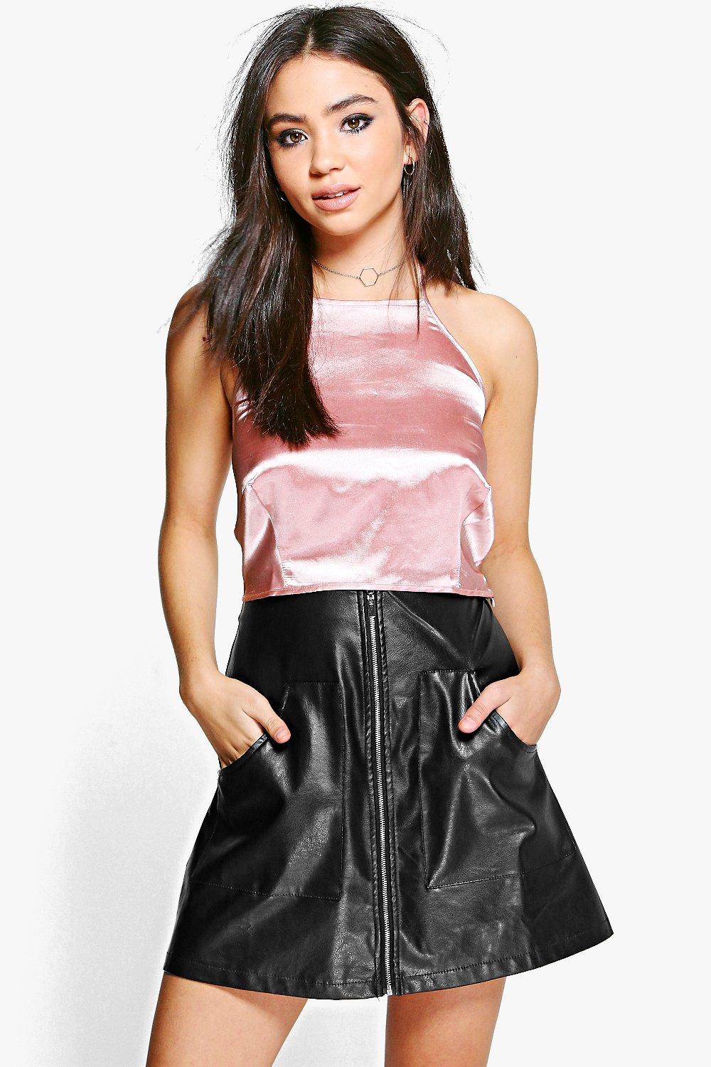 satin halter crop top