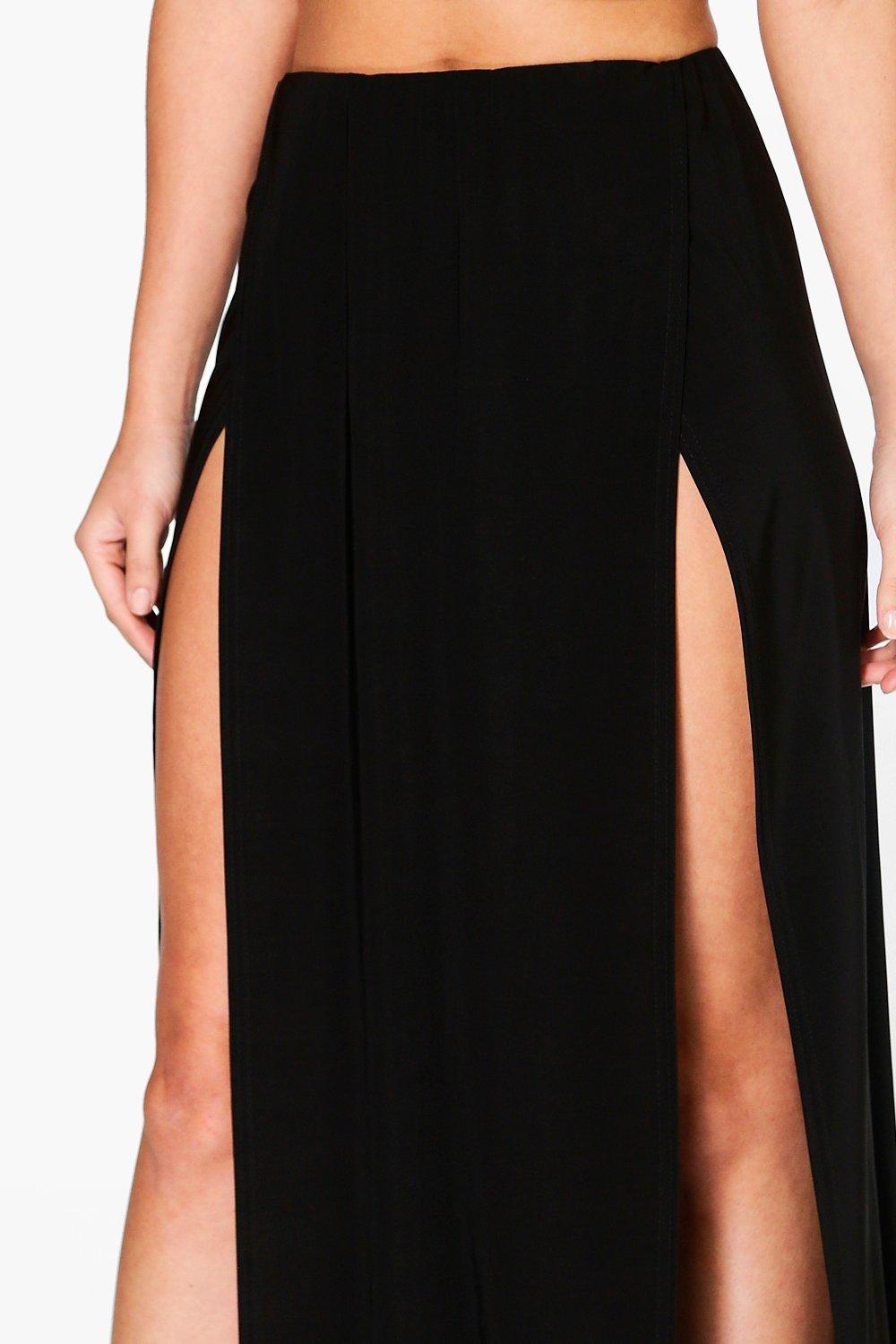 double high thigh split maxi skirt