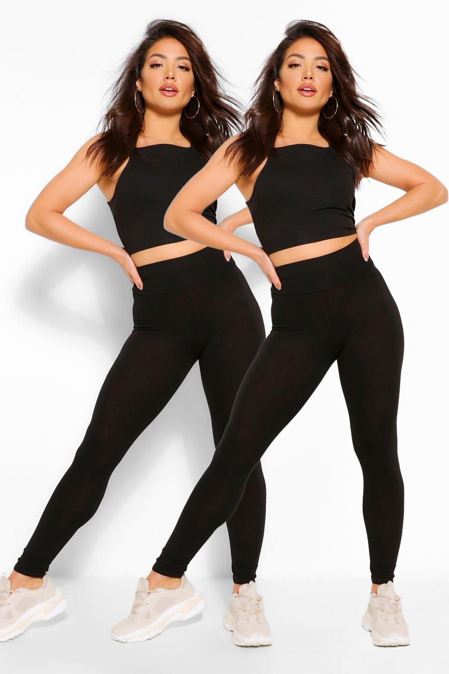 Black Basic leggings med hög midja (2-pack) image number 1
