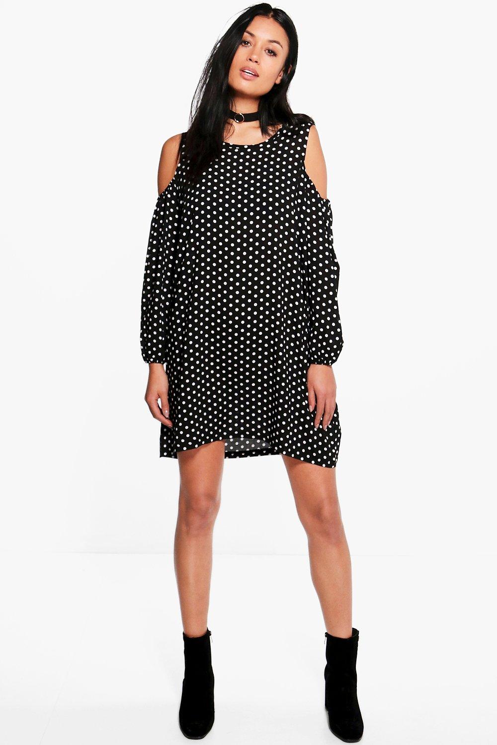 cold shoulder polka dot dress