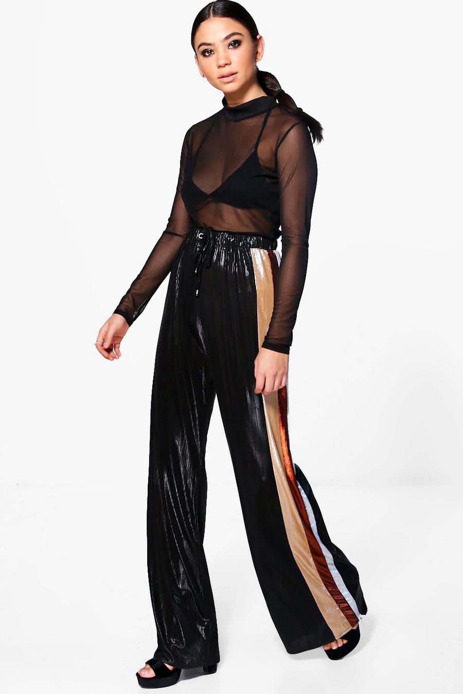 Sierra Glitter Side Stripe Wide Leg Trousers | boohoo Sierra Glitter Side Stripe Wide Leg Trousers | boohoo