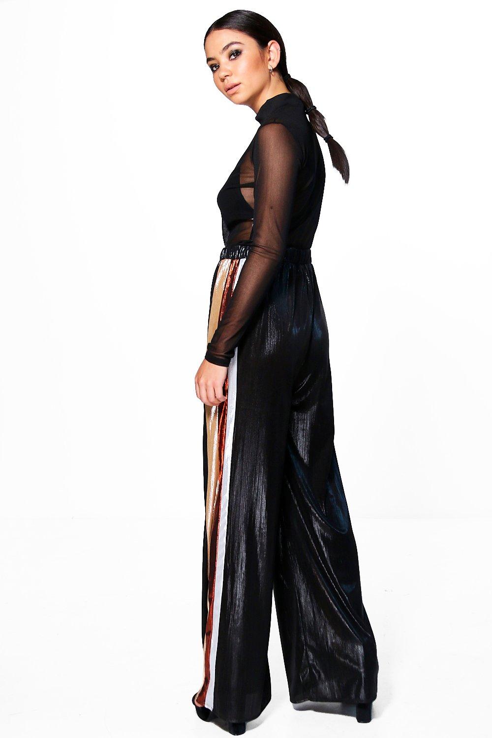 Sierra Glitter Side Stripe Wide Leg Trousers boohoo