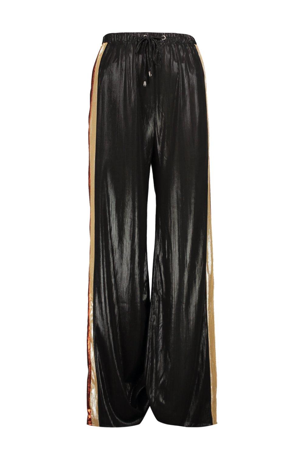 black trousers with glitter side stripe