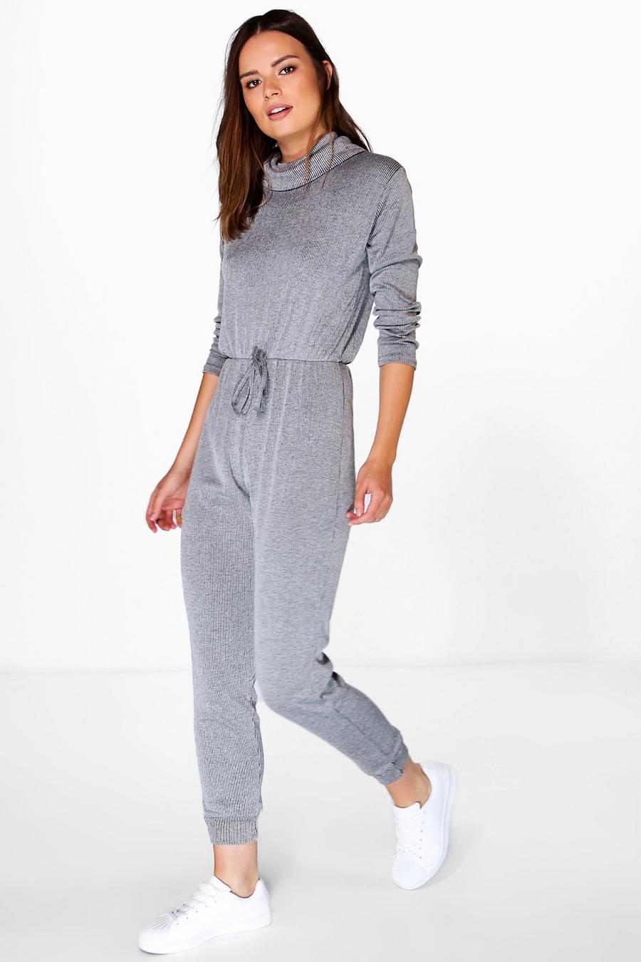 Grey Beth Polo Neck Ribbed Jumpsuit image number 1