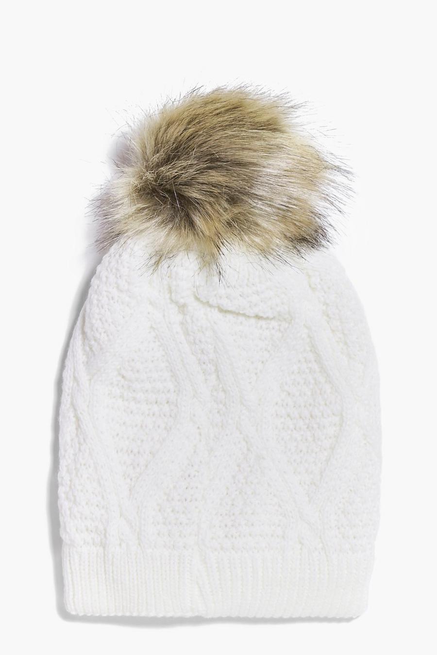 Ava Cream Knit Sherpa Lined Pom Beanie image number 1