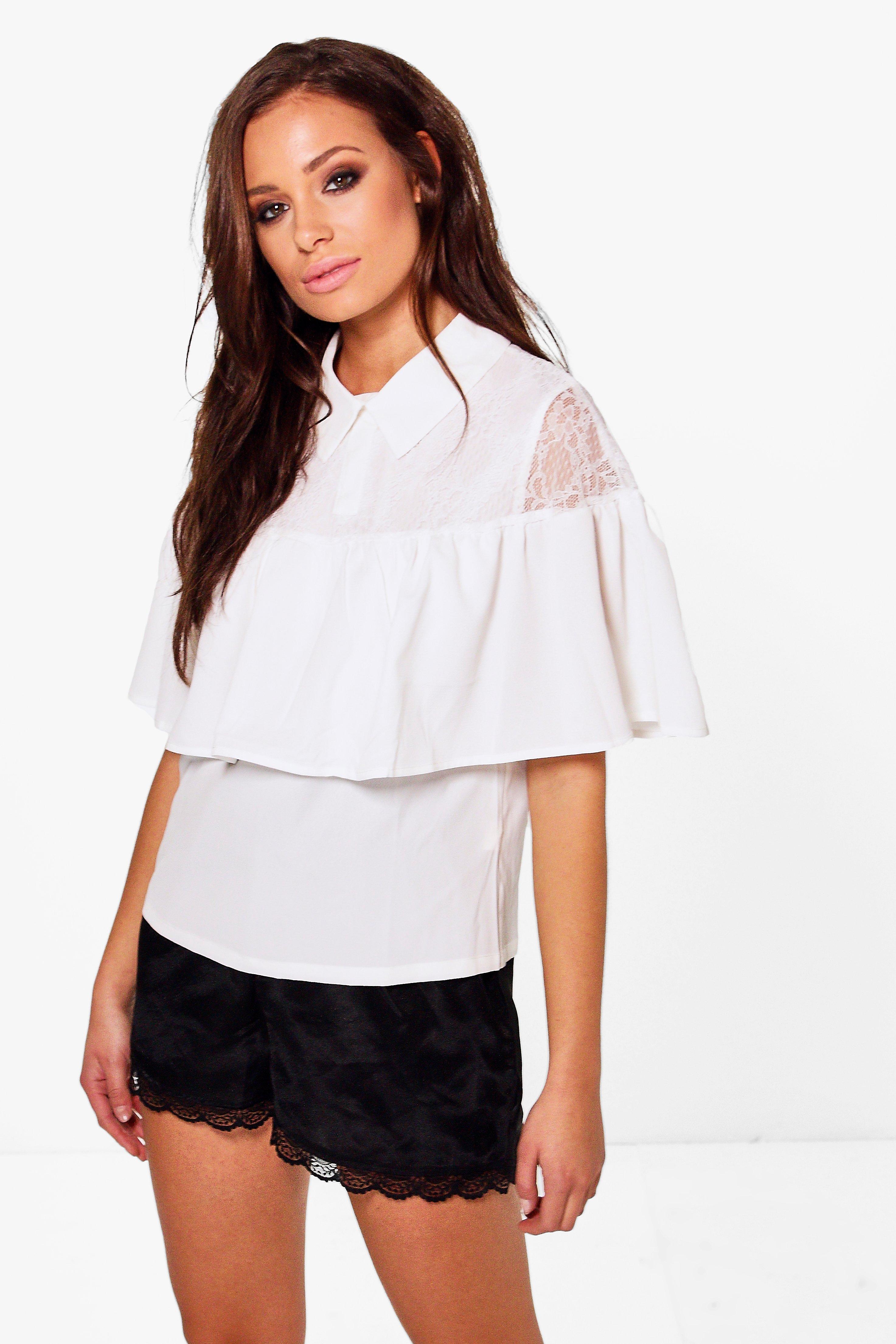 white ruffle blouse boohoo