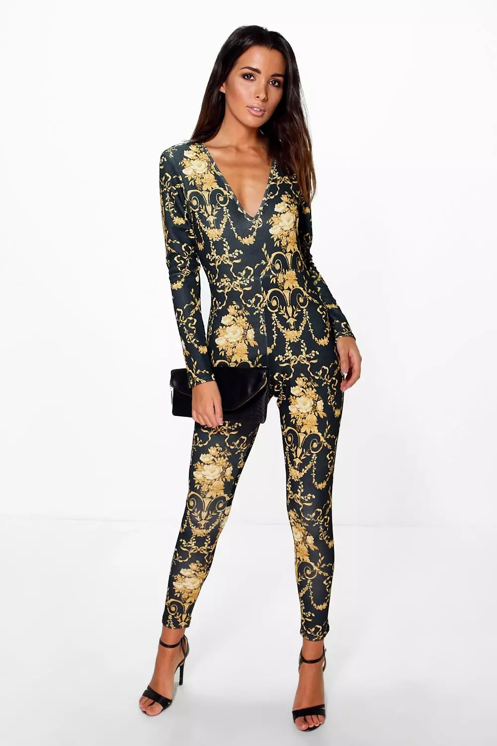 Plunge skinny hot sale leg jumpsuit