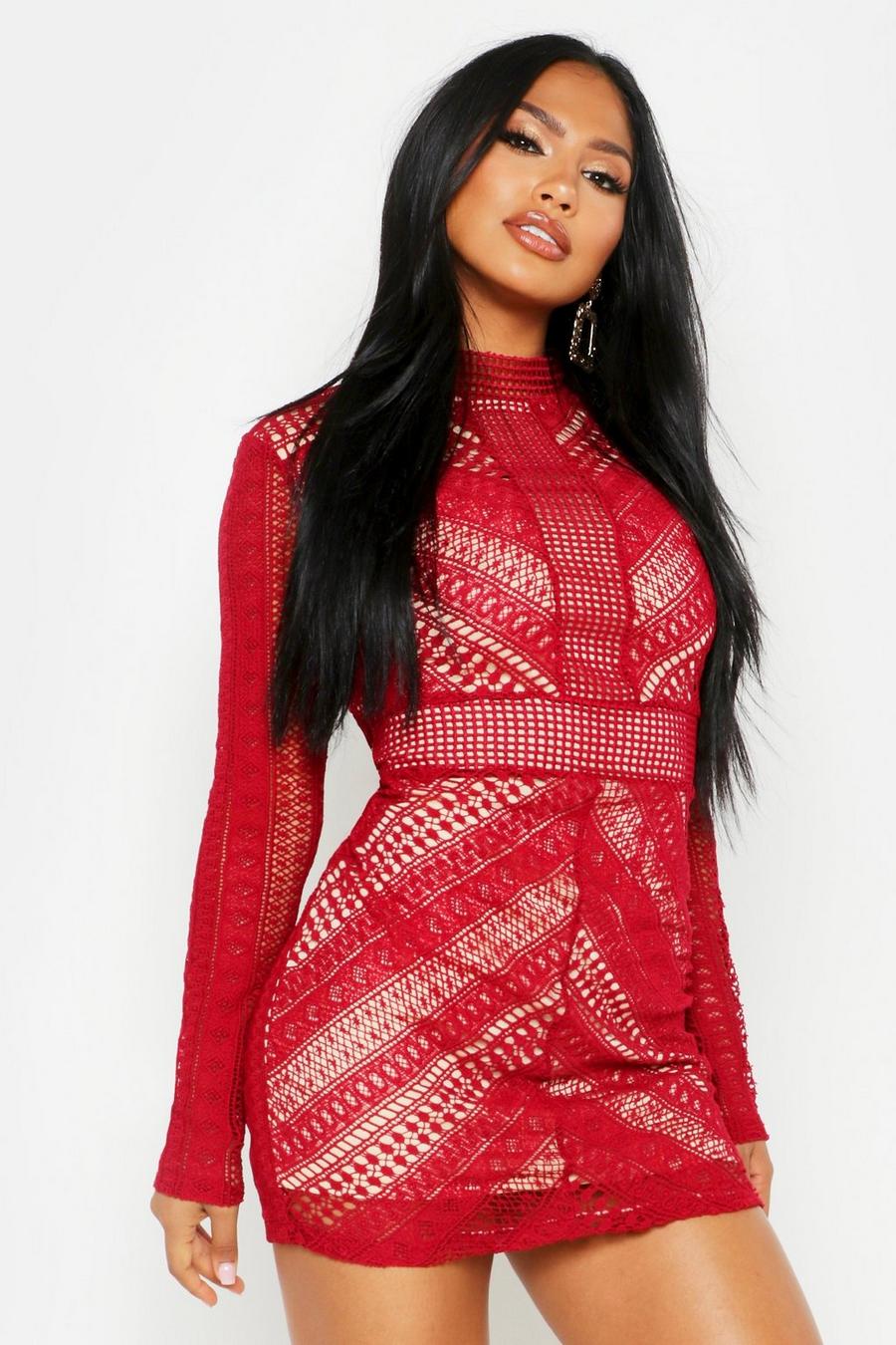 Berry Boutique  Crochet Panelled Bodycon Dress image number 1