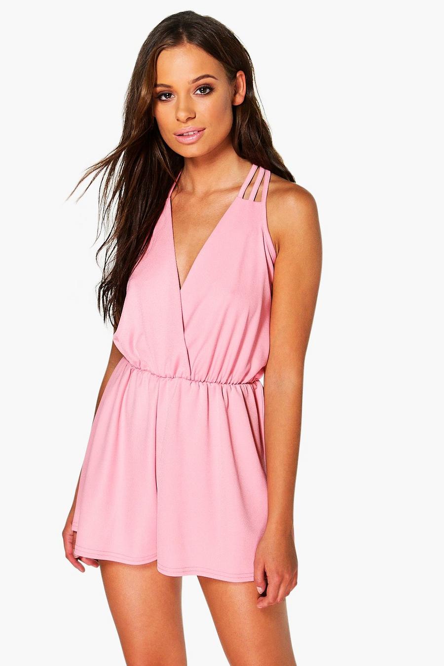 Antique rose pink Mona Strappy Wrap Front Playsuit image number 1