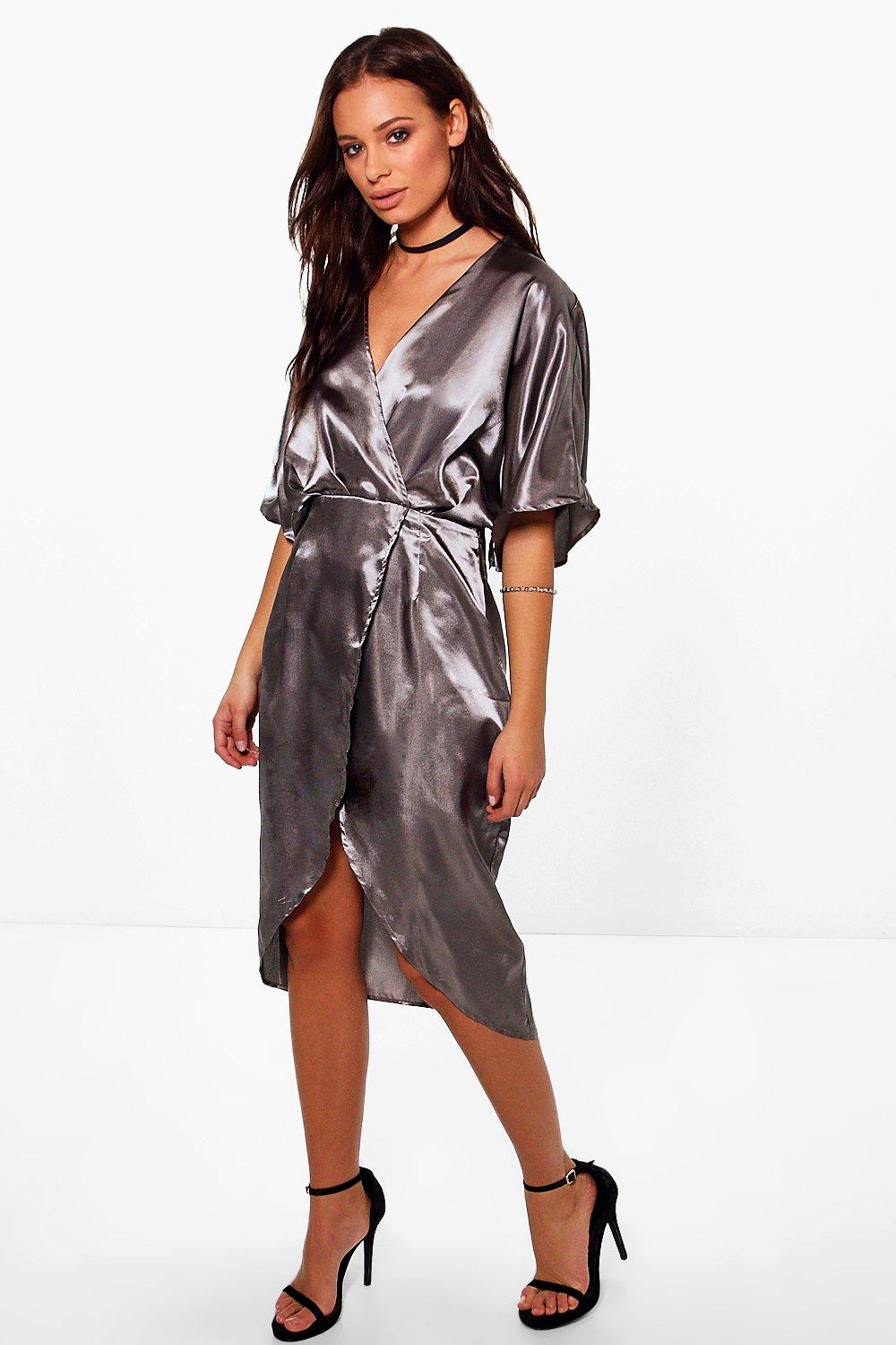 boohoo silk wrap dress