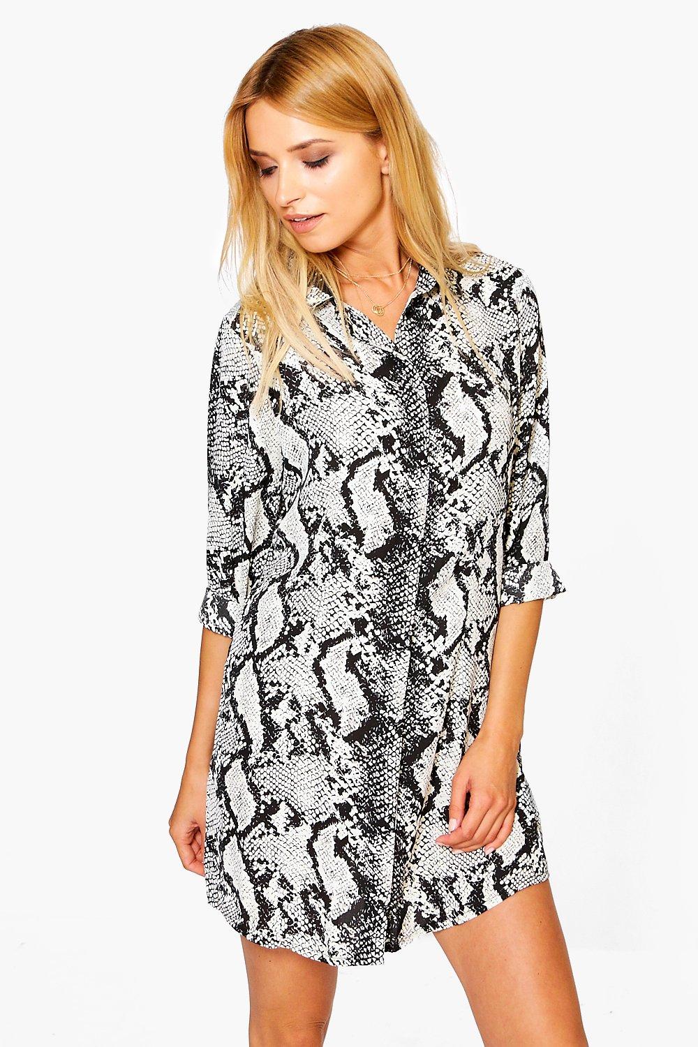 Boohoo snake hotsell print shirt dress