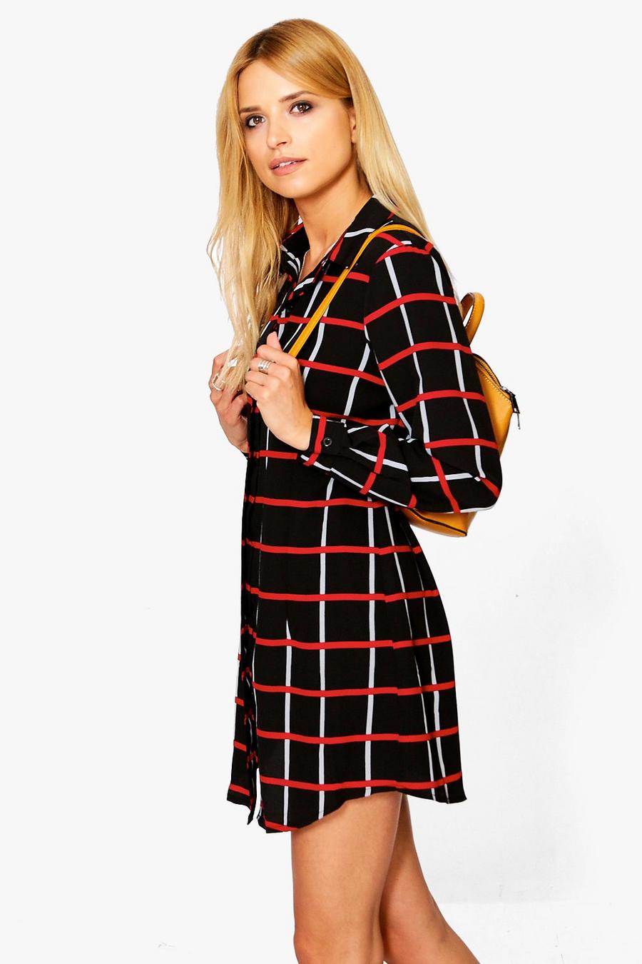 Black Brogan Grunge Check Shirt Dress image number 1