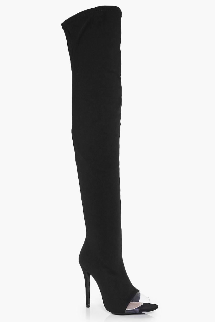 Black Darcy Thigh High Clear Insert Boot image number 1