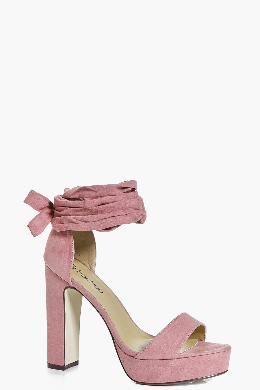 Pink Amber Suedette Wrap Strap Platform Heels image number 1